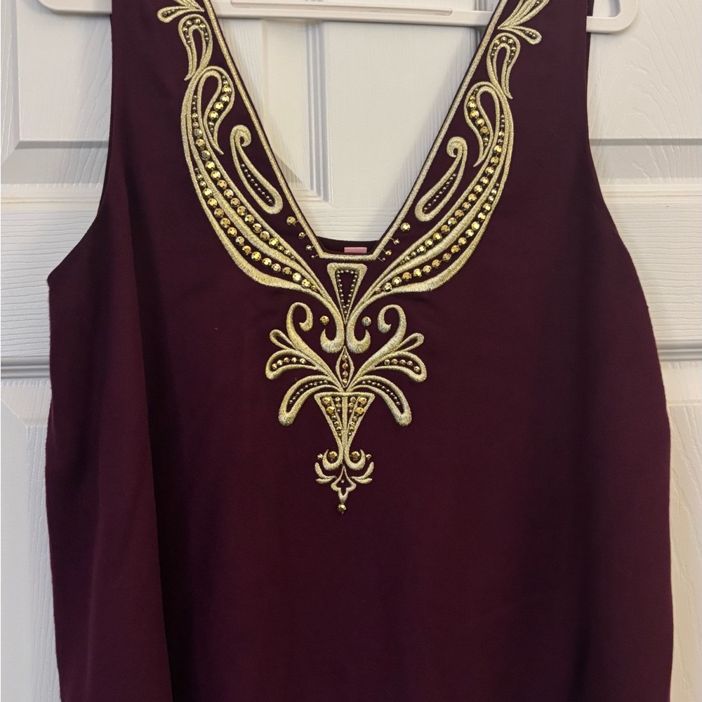 Lilly Pulitzer Owen top Burgundy with Gold Embroidery